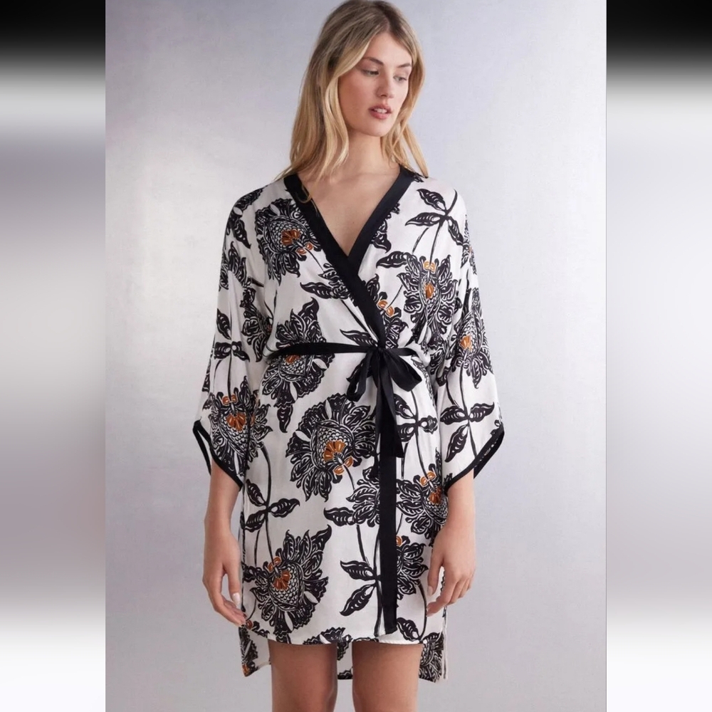 Intimissimi Robe-Folk & Delicious Viscose Satin Robe - Black-m/l - Picture 5 of 10